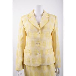 Louis Feraud Womens Blazer Skirt Suit Printed 2 Pc US 8 Yellow Wool Career